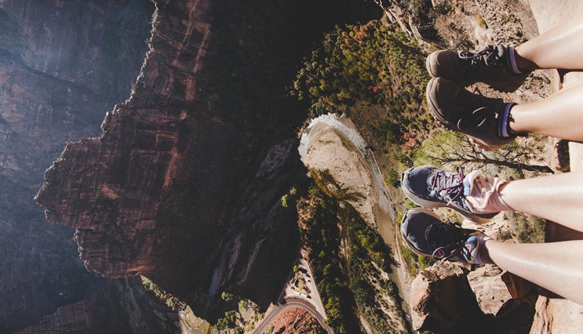 A photo of a sprained ankle on the top of a cliff in Zion National Park.